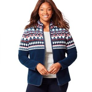 Talbots Women’s Fair Isle Polar Full Zip Mock Neck Soft Fleece Jacket Size XL